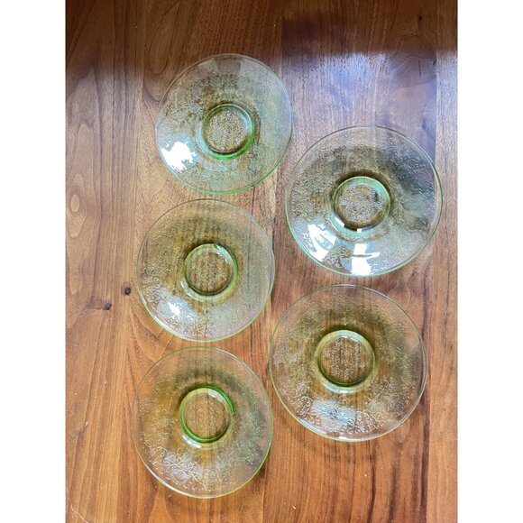 Hazel Atlas Florantine Poppy #2 5.5" Plate Green Depression Glass Saucer Floral - Picture 5 of 6